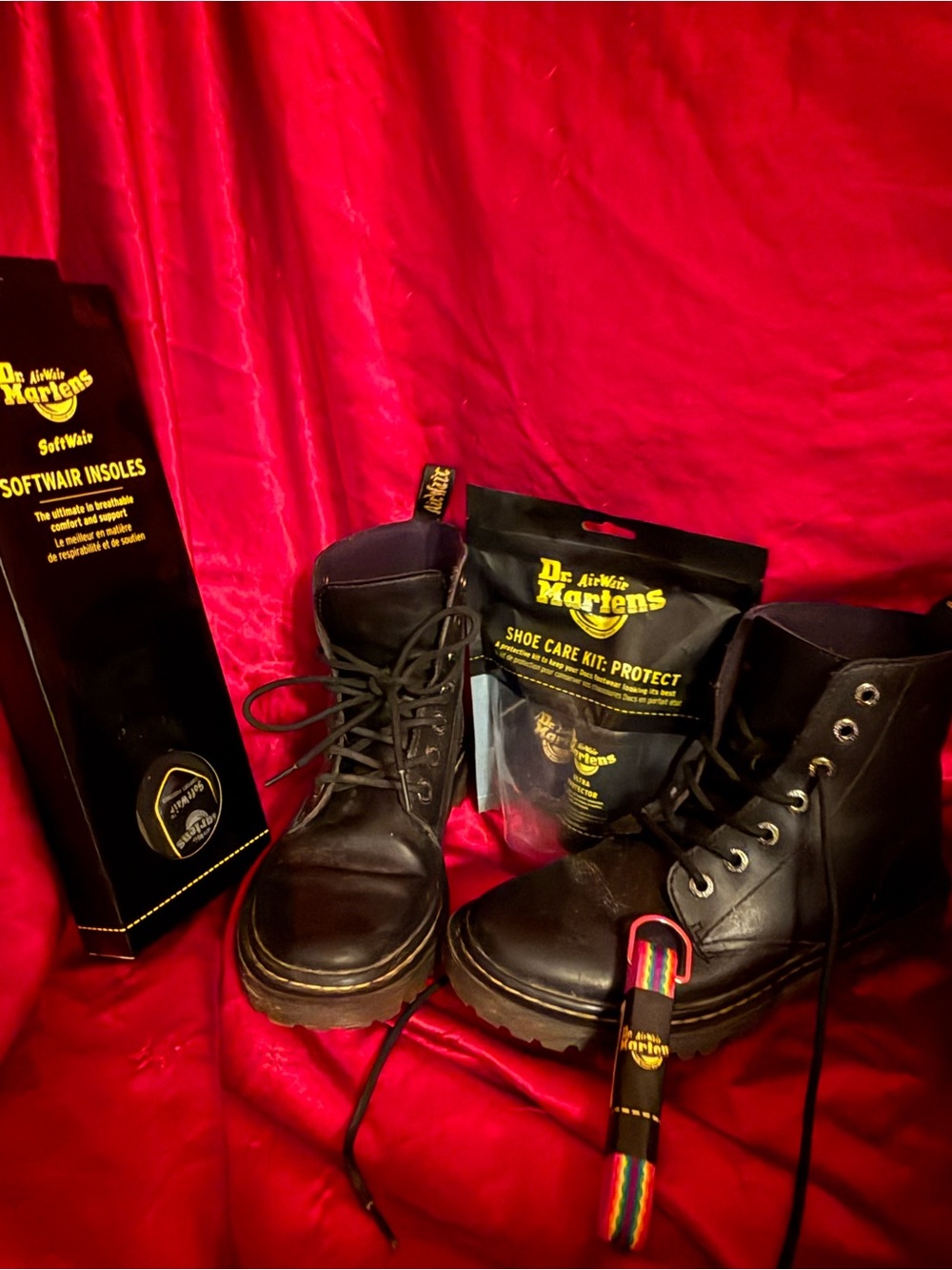 Dr. Martens Woman’s Black Leather Lace-Up Boots with Care Kit, insoles and laces